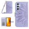 For Samsung Galaxy A56 5G Skin Feel Sun Flower Embossed Flip Leather Phone Case with Lanyard(Purple)