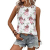 Women Spring Summer Round Neck Printed Vest T-Shirt Top, Size: XXL(Red Flowers On White)