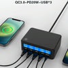 618 QC3.0 + PD20W + 3 x USB Ports Charger with Smart LCD Display, EU Plug (White)