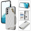 For Samsung Galaxy S21 5G Rhombic Dual Buckle Card Slots Phone Case with Lanyard(White)