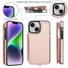 For iPhone 14 Double Flap Zipper RFID Leather Phone Case with Short Lanyard(Rose Gold)