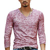 Slim Streetwear V-neck T Shirt Casual Fitness Tops Long Sleeve Pullover Shirt for Men, Size:XXXL (Red)