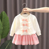 Girls Bow Sweater + Half Skirt Set Knitted Two-Piece Kit, Size: 100cm(Pink)