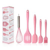 5 In 1 Pot Spatula Silicone Spatula Egg Beater Cooking Baking Tool Set(Pink)