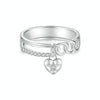 S925 Sterling Silver Platinum-plated Double-layer Chain Heart-shaped Ring, Size: 6(BSR572)