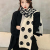 Double-Sided Cute Smiling Face Wool Scarf Women Autumn And Winter All-Match Thick Warm Knitted Bib, Length (cm): 190cm(Black)