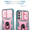 For Samsung Galaxy A26 5G Sliding Camshield TPU + PC Phone Case with Holder(Pink+Green)