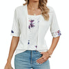 Spring Summer Printed Fake Two-Piece Square Neck Mid-Sleeve Top T-Shirt, Size: XL(White)