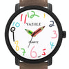 YAZOLE Personality Arabic Numeral Dial Student Watch Quartz Children Watch(347 White Tray Brown Belt)