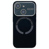 For iPhone 14 Large Window Acrylic Glass Lens MagSafe Silicone Phone Case(Black)