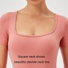 Women Square Neck Tight Quick-drying Yoga Short-sleeved Jumpsuit, Size: S(Rose Pink)