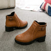 Round Toe Zippers Chunky Boots Short Plush Square Heels Ankle Boots for Women, Size:36(Brown)