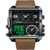 BINBOND B3332 Square Multifunctional Sports Quartz Waterproof Watch(Brown Leather-Black-Black)