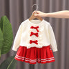 Girls Bow Sweater + Half Skirt Set Knitted Two-Piece Kit, Size: 90cm(Red)
