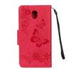 For Galaxy J7 (2017) (EU Version) Pressed Flowers Butterfly Pattern Horizontal Flip Leather Case with Holder & Card Slots & Wallet & Lanyard (Red)