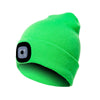 Unisex Warm Winter Polyacrylonitrile Knit Hat Adult Head Cap with 4 LED Lights, Button Battery (Fluorescent Green Light)