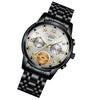 FNGEEN 4001 Men Watch Multi-Function Quartz Watch, Colour: Black Steel White Surface Gold Nails