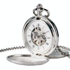 pm240 Classic Double Open Double Face Vintage Manual Mechanical Pocket Watch with Roman Lettering(Silver Shell Silver Face Silver Movement)