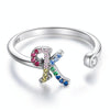 S925 Sterling Silver 26 English Letters Colorful Zircon Women Open Ring, Style:K