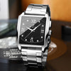 BINBOND B4143 Rectangular Outdoor Men Waterproof Quartz Watches(Black Leather-White Steel)