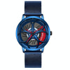 SANDA 1070 3D Oval Hollow Out Wheel Non-rotatable Dial Quartz Watch for Men, Style:Mesh Belt(Blue Red)