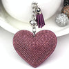 Heart Keychain Leather Tassel Gold Key Holder Metal Crystal Key Chain Keyring Charm Bag Auto Pendant Gift(purple)