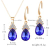 Fashion Diamond Ladies Crystal Zircon Drop Necklace Earring Set(Blue)