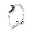 S925 Sterling Silver Ladies Ring Bright Star Moon Hollow Ring
