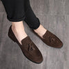 Men Leather Shoes Suede Tassels Slip-on Peas Shoes, Size:47(Brown)