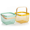 Square  Wooden Handle Mesh Basket Snack Fruit Storage Basket(White)