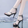 Sexy Peep Toe Five Pointed Star High Heels Sandals Wedding Shoes, Size:36(Black)