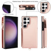For Samsung Galaxy S23 Ultra 5G Double Flap Zipper RFID Leather Phone Case with Short Lanyard(Rose Gold)