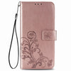 For  Alcatel 1S (2020) Four-leaf Clasp Embossed Buckle Mobile Phone Protection Leather Case with Lanyard & Card Slot & Wallet & Holder Function(Rose Gold)