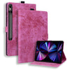 For Samsung Galaxy Tab S10 FE+ Cartoon Sakura Cat Embossed Leather Tablet Case(Rose Red)