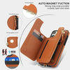 For iPhone 14 Pro Double Flap Zipper RFID Leather Phone Case with Short Lanyard(Brown)