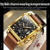 OLEVS 9925 Men Square Dial Multifunctional Waterproof Quartz Watch(Black + Gold)