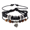 Multi-Layers Braided Leaf Charm Bracelet Simple Personalized Hand Band(Black)