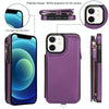 For iPhone 12 mini Double Flap Zipper RFID Leather Phone Case with Short Lanyard(Dark Purple)