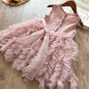 Summer Girls Sleeveless Tutu Lace Dress, Kid Size:110cm(Pink)