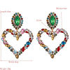 1 Pair Heart Shaped Alloy Retro Earrings With Colored Rhinestone Flashing Full Rhinestone Earrings(Red)