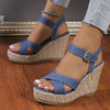 Slope Heel Summer Women Sandals Thick Bottom Straw High Heels Sandals, Size: 36(Cross-strap)