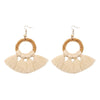 1 Pairs Ethnic Style Cotton Tassel Earrings Exaggerated Earrings Long Earrings(Beige)