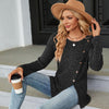 Autumn And Winter Round Neck Button Split Loose Long-Sleeved T-Shirt Top, Size: L(Black)