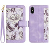 For iPhone XS / X Floral Pattern Leather Phone Case with Lanyard(Light Purple)