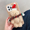 For iPhone 13 Pro 3D Christmas Bear Plush Phone Case(Brown)