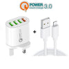 QC-04 QC3.0 + 3 x USB2.0 Multi-ports Charger with 3A USB to 8 Pin Data Cable, UK Plug(Black)
