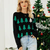 Women Pullover Jacquard Christmas Tree Knitwear Long Sleeve Knit Sweater, Size: M(Black)