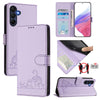 For Samsung Galaxy A26 5G Cat Rat Embossed Pattern RFID Leather Phone Case with Lanyard(Purple)