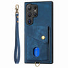 For Samsung Galaxy S25 Ultra 5G Retro Card Wallet Fold Leather Phone Case with Strap(Blue)