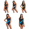 Women Comfortable Triangle One-Piece Swimsuit With Chest Pad, Size: M(Black+Lake Blue)